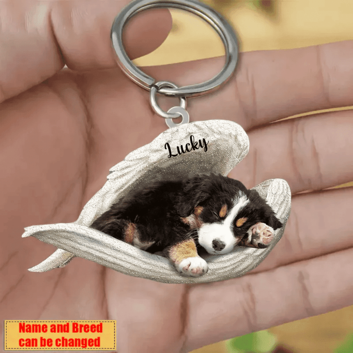 Personalized Bernese Mountain Angel 2D Keychain In The Wings Acrylic 2D Keychain Memorial Dog Gifts