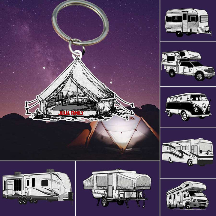 Personalized Camping 2D Keychain, Glamping Tent Flat Acrylic 2D Keychain for Camper