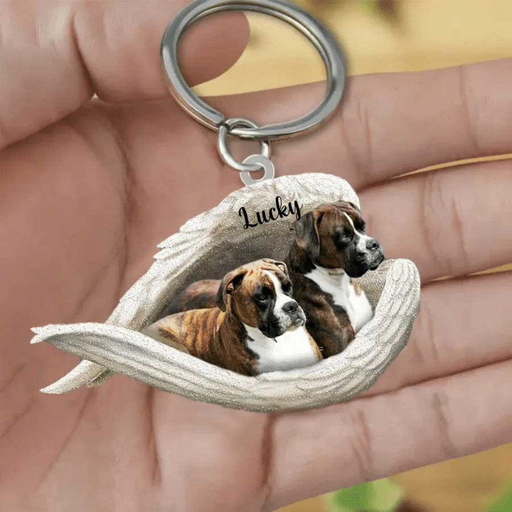 Personalized Brindle Boxer Angel 2D Keychain In The Wings Acrylic 2D Keychain Memorial Dog Gifts