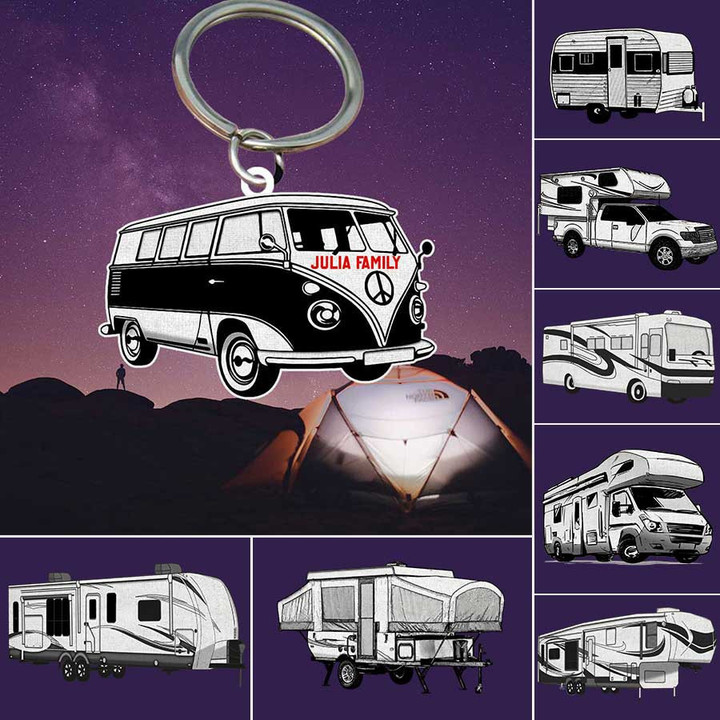 Personalized Camping 2D Keychain, Camping Van Flat Acrylic 2D Keychain for Camper