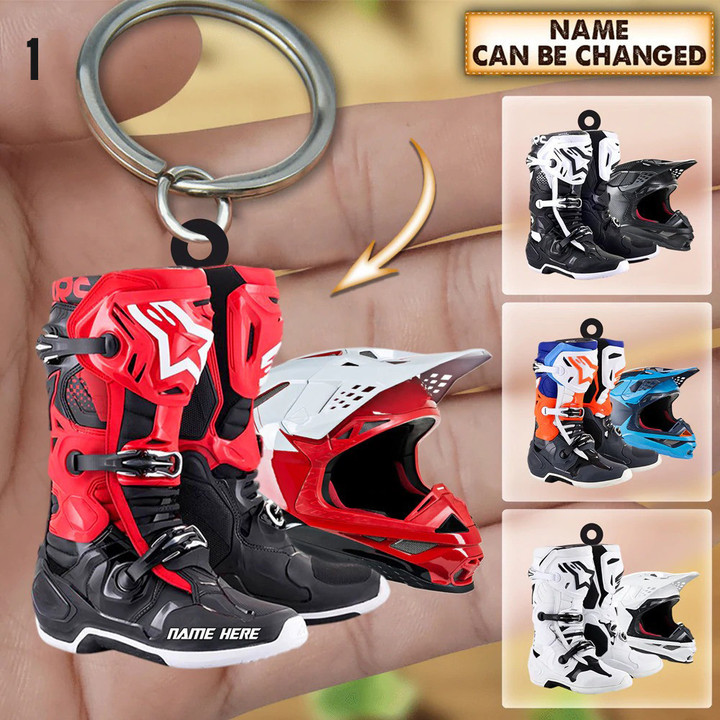 Personalized Motocross Boots Helmet Acrylic 2D Keychain, Motocross 2D Keychain for Lovers