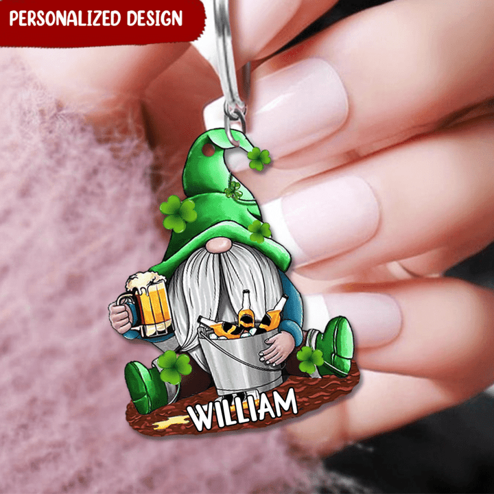 Gnome Beer Party Patrick's Day 2D Keychain, Custom Shape 2D Keychain for Irish