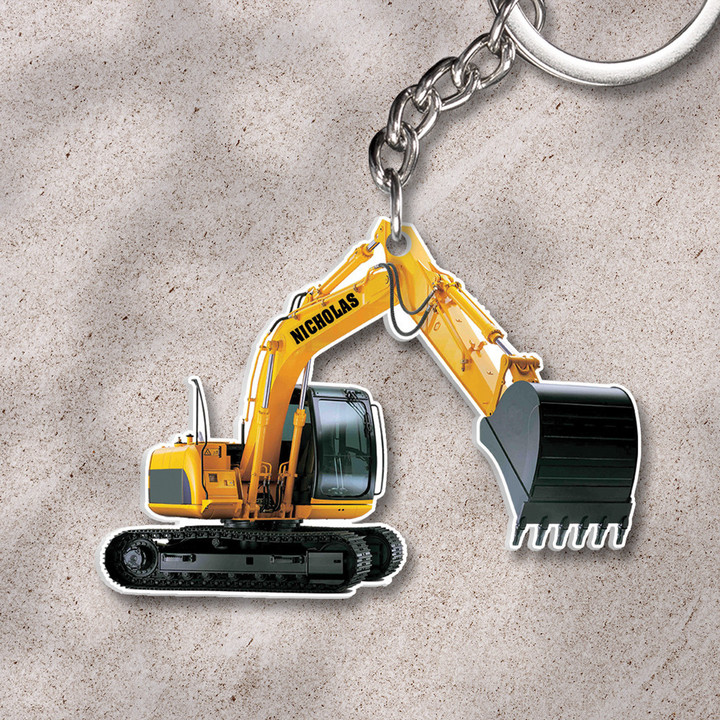 Excavator XS0611017YC Personalized Name Acrylic Keychain, 2D Flat Keychain