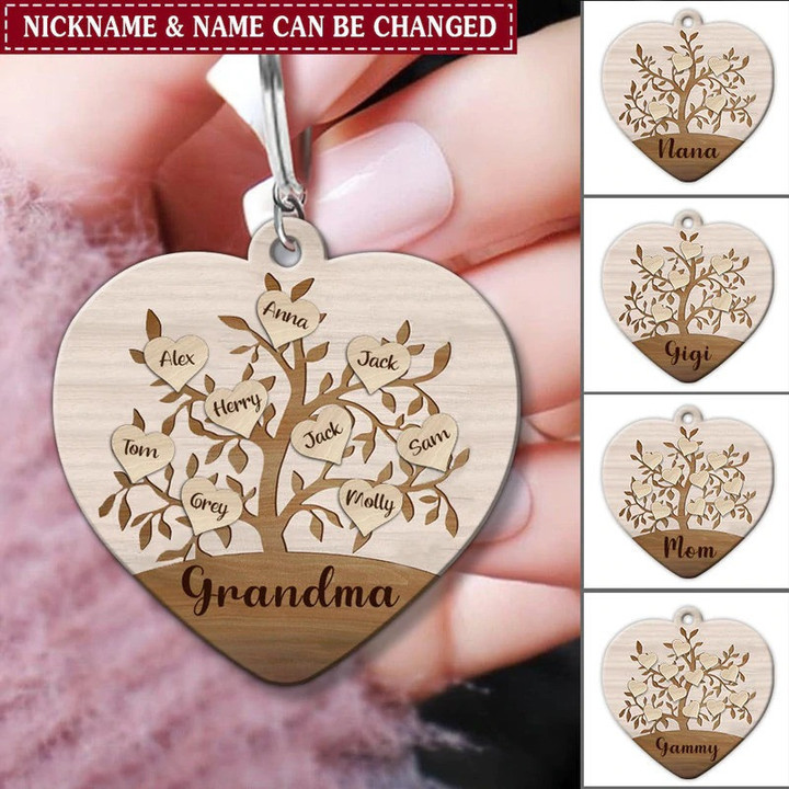 Personalized Grandma 2D Keychain, Grandma Tree With Grandkids Cute Flat Acrylic 2D Keychain for Mother's Day