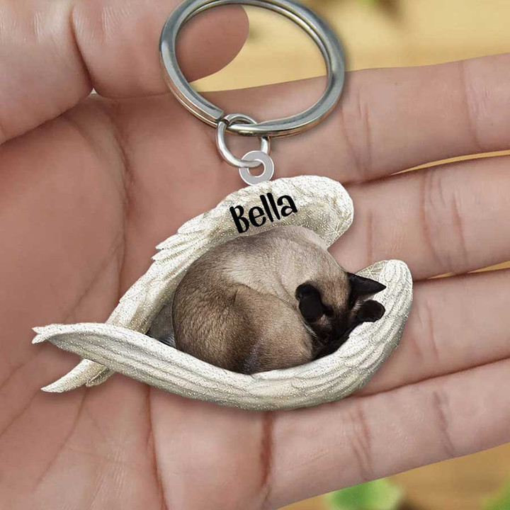 Siamese Cat Sleeping in the Wing Angel Acrylic 2D Keychain Memorial Gift for Cat Lovers