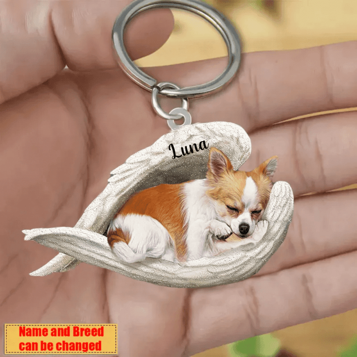 Personalized Chihuahua Angel 2D Keychain In The Wings Acrylic 2D Keychain Memorial Dog Gifts