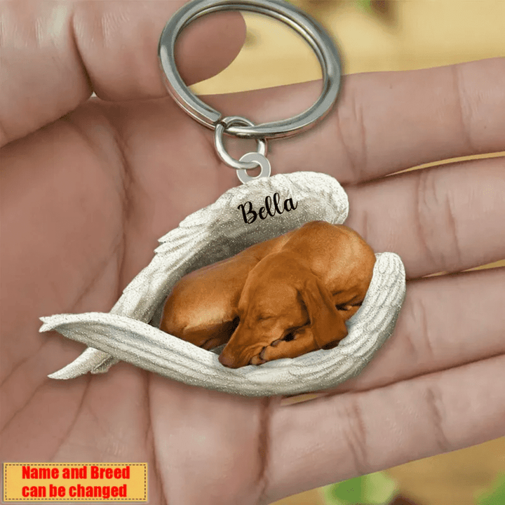 Personalized Vizsla Angel 2D Keychain In The Wings Acrylic 2D Keychain Memorial Dog Gifts