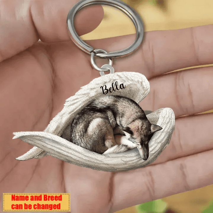 Personalized Wolfdog Angel 2D Keychain In The Wings Acrylic 2D Keychain Memorial Dog Gifts
