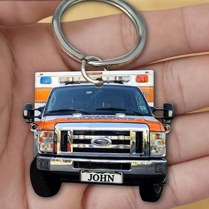 Personalized Paramedic Car 2D Keychain, Custom EMS Vehicle Flat Acrylic 2D Keychain