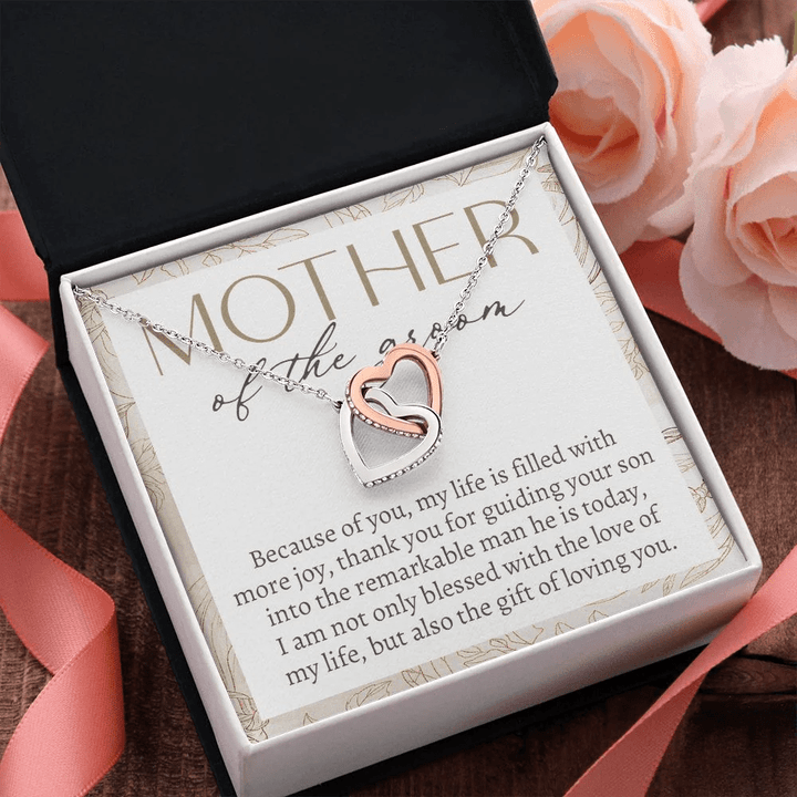 Mother's Day Gift, Mother Of The Groom Because Of You Interlocking Heart Necklace