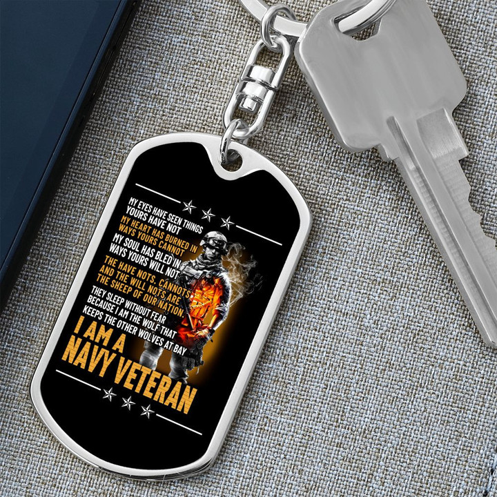 I Am A Navy Veteran Dog Tag Keychain