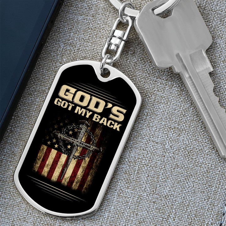 God's Got My Back Christian Dog Tag Keychain
