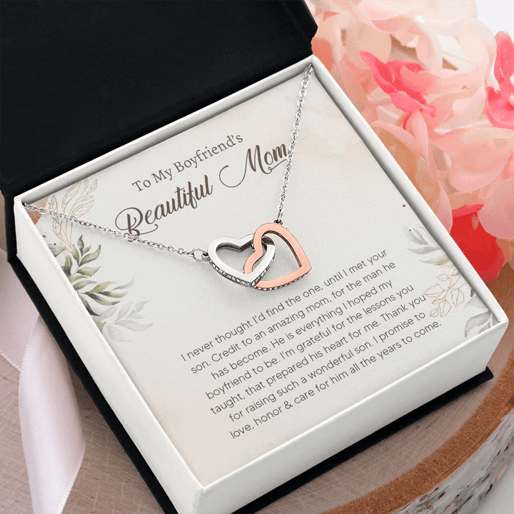 Mother's Day Gift, Boyfriend's Beautiful Mom Interlocking Hearts Necklace