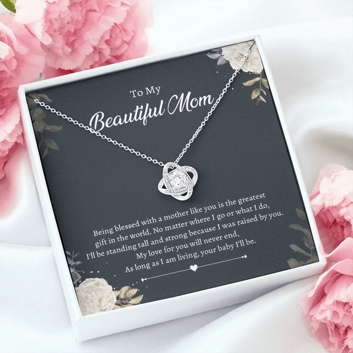 Mother's Day Gift, To My Beautiful Mom Being Blessed With A Mother Love Knot Necklace