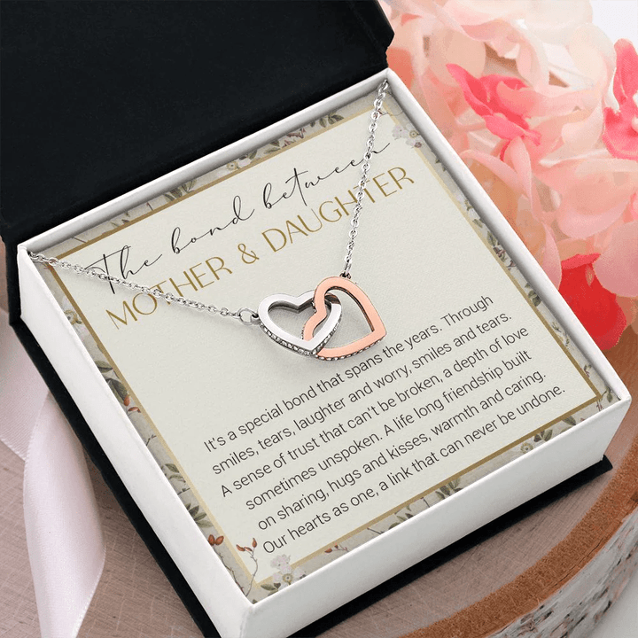 Mothers Day Gift, The Bond Between Mother And Daughter Interlocking Hearts Necklace