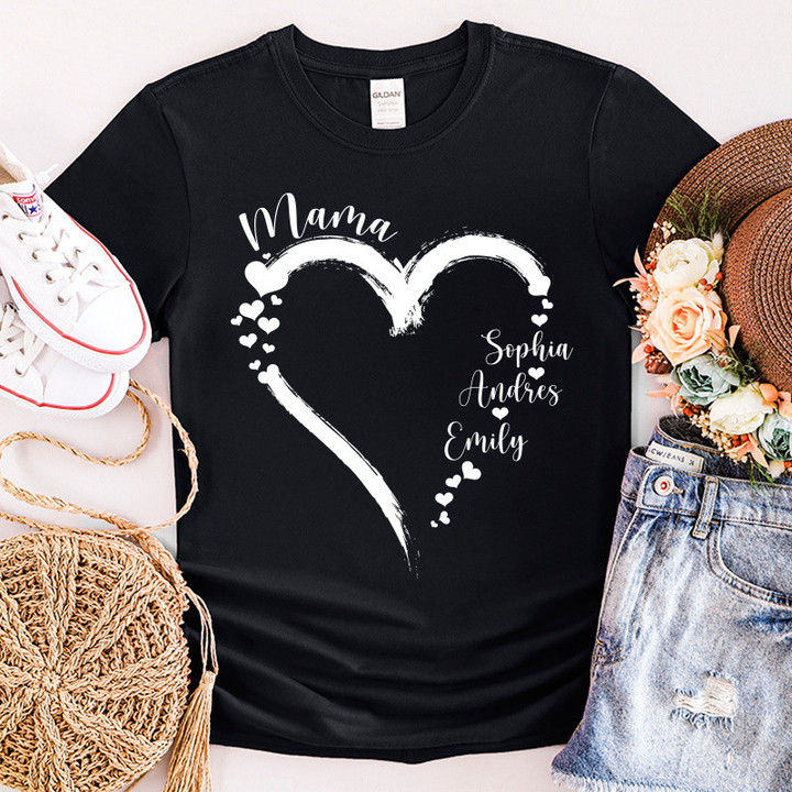 Custom Mama Shirt, Personalized Mom Heart Shirt, Shirt With Kids Names, Gift For Mom From Kids