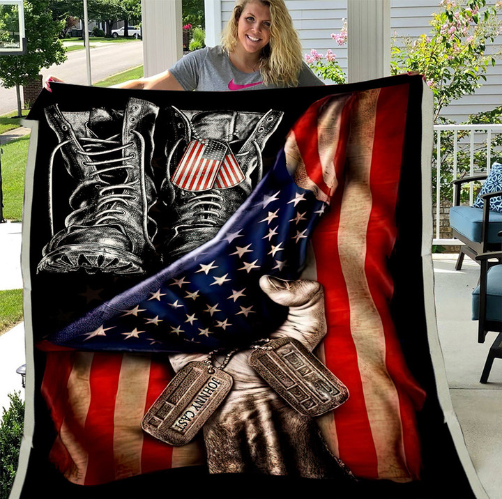 Personalized Veteran Blanket, American Flag Fleece Blanket