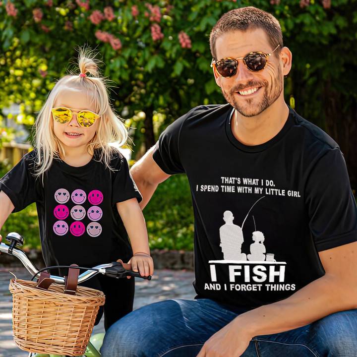Father & Daughter Love Fishing Embroidered T-Shirt Gift For Dad