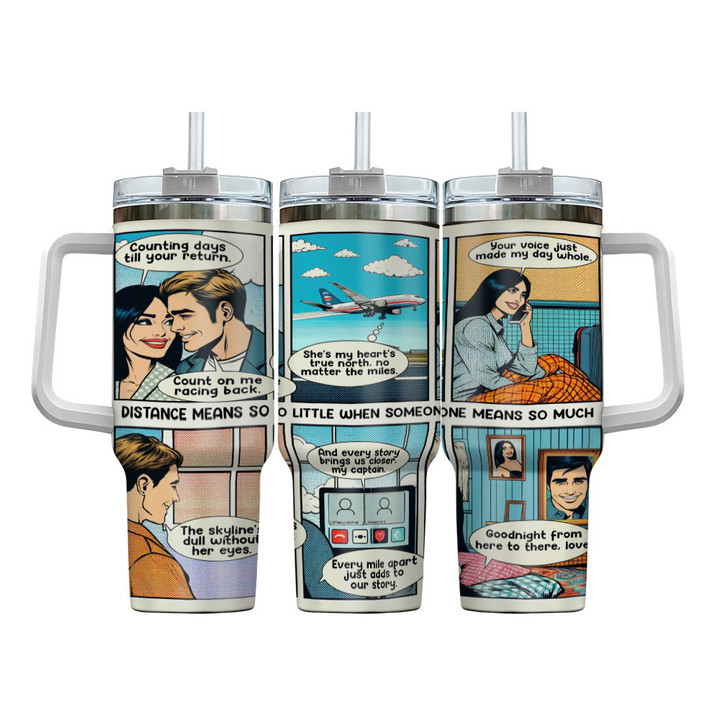 Distance Love's Connection Touching Comic Couple Gift 40oz Tumbler With Handle
