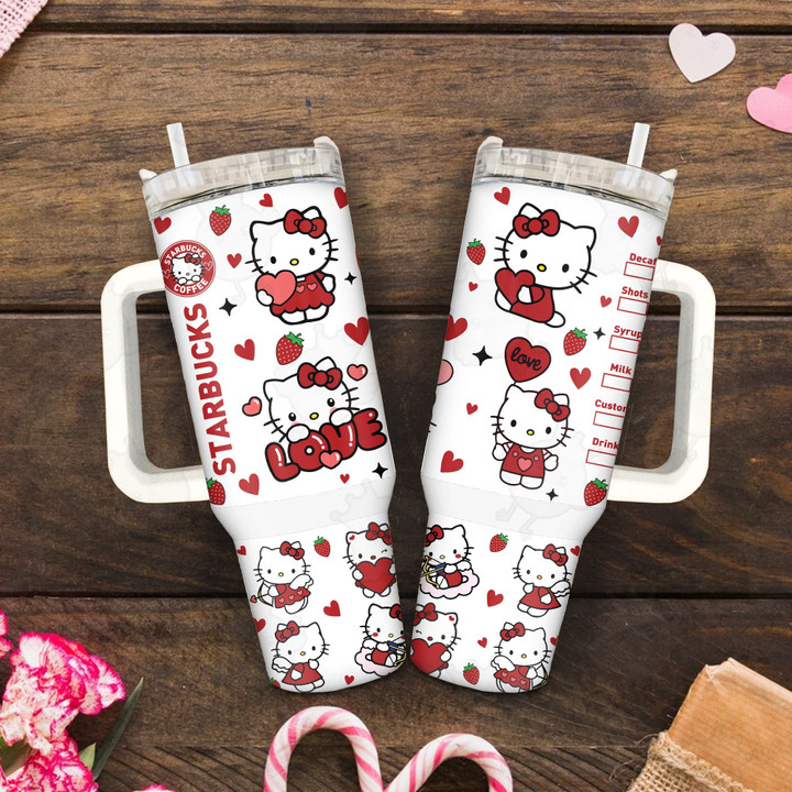 Valentine Hello Kitty Sanrio Cartoon Heart Starbucks Stanley Cup