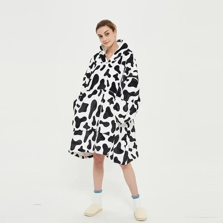 White And Black Cow Design Unisex Hoodie Blanket
