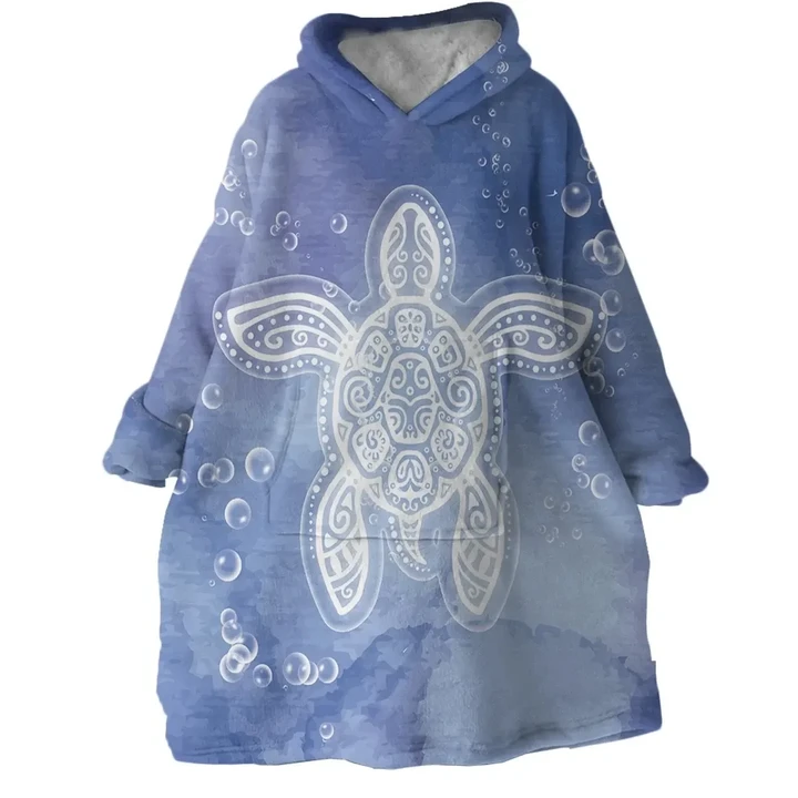 Honu Healing White Turtle Design Hoodie Blanket