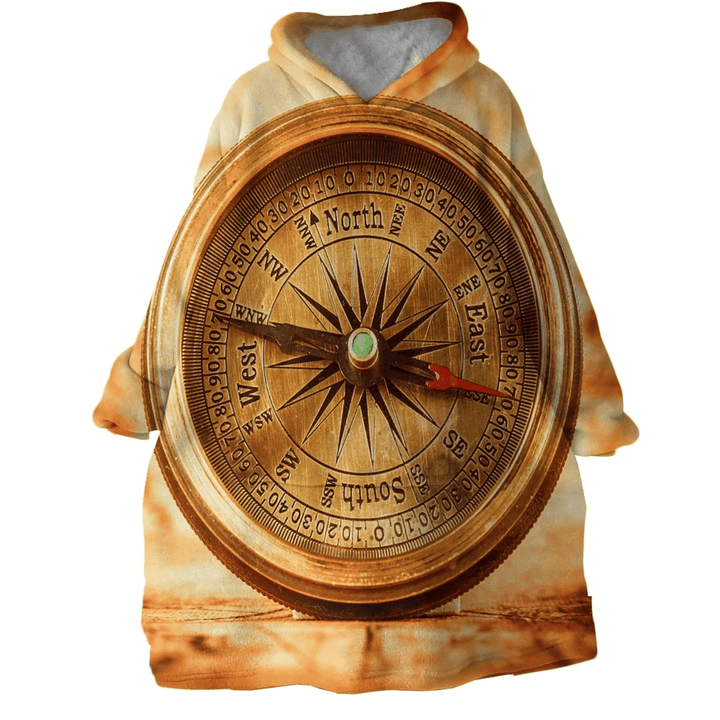 Brown Compass Pattern Classic Design Hoodie Blanket