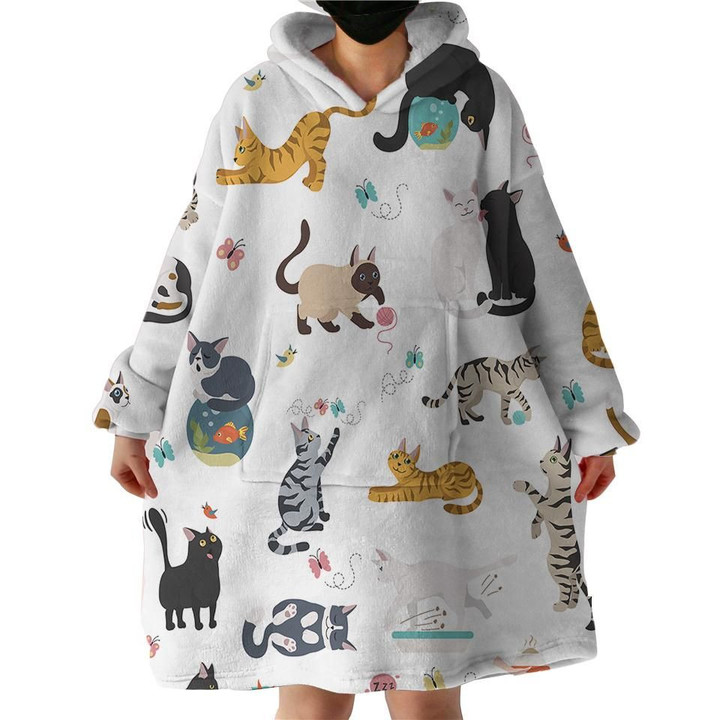 Cats On White Background Design Hoodie Blanket
