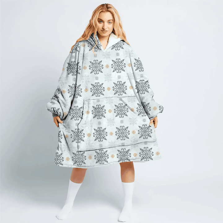 Awesome Drawing Snowflakes Nordic Style Pattern Hoodie Blanket