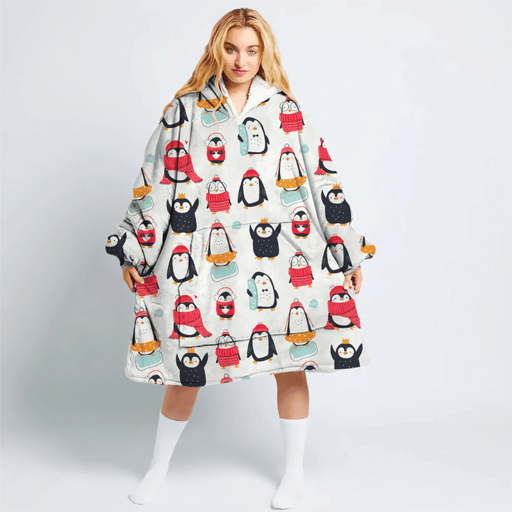 Christmas Winter Funny Various Penguins Trendy Hoodie Blanket