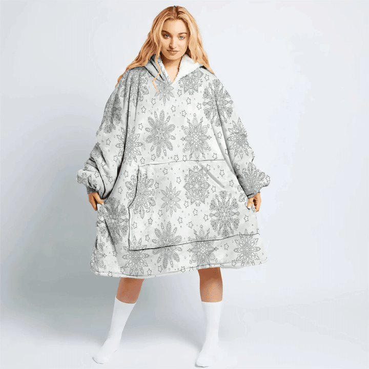 Mandala Ethnic Doodle Pattern With Stars And Snowflakes Hoodie Blanket