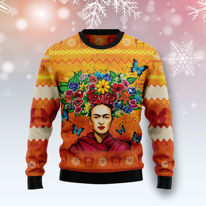 Frida Kahlo Butterfly Pattern Ugly Christmas Sweater