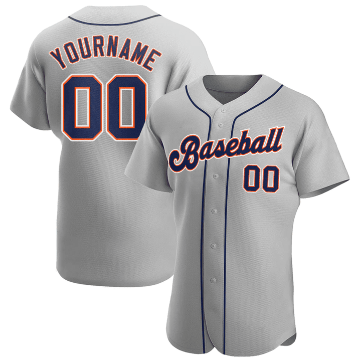 Custom Name Number Gray Navy-Orange Baseball Jersey