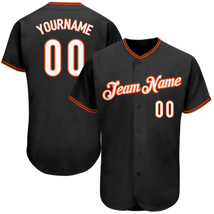 Custom Black White-Orange Baseball Jersey
