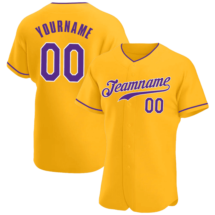Custom Gold Purple-White Baseball Jersey