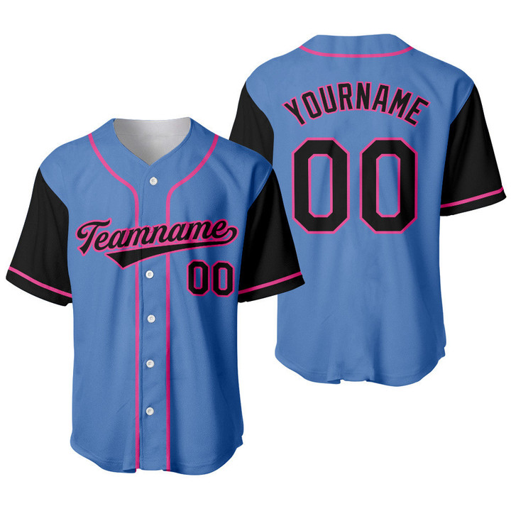 Custom Light Blue Black-Pink Two Tone Fashion Baseball Jersey