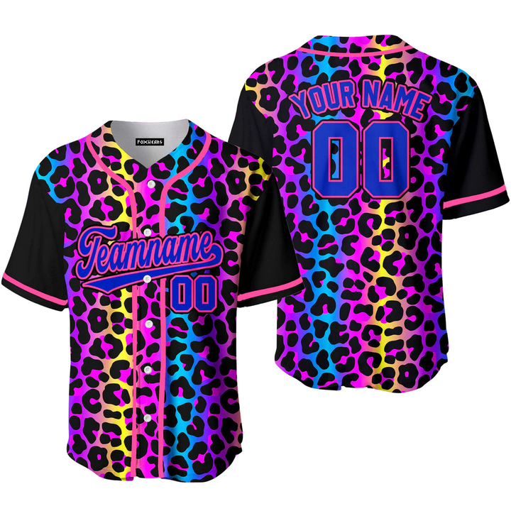 Custom Neon Leopard Pattern Blue Pink Custom Baseball Jerseys For Men & Women