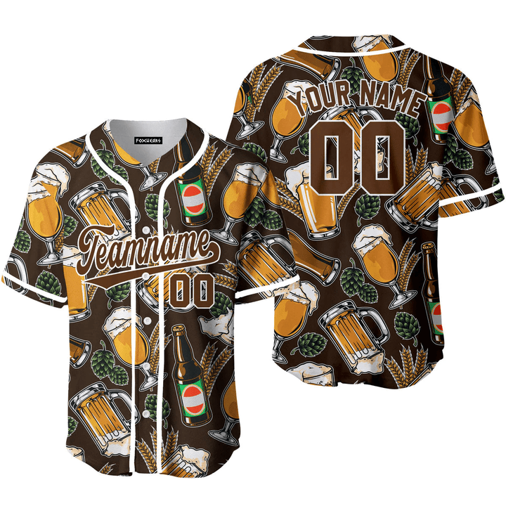 Custom Vintage Beer Pattern And Brown White Custom Baseball Jerseys For Men & Women