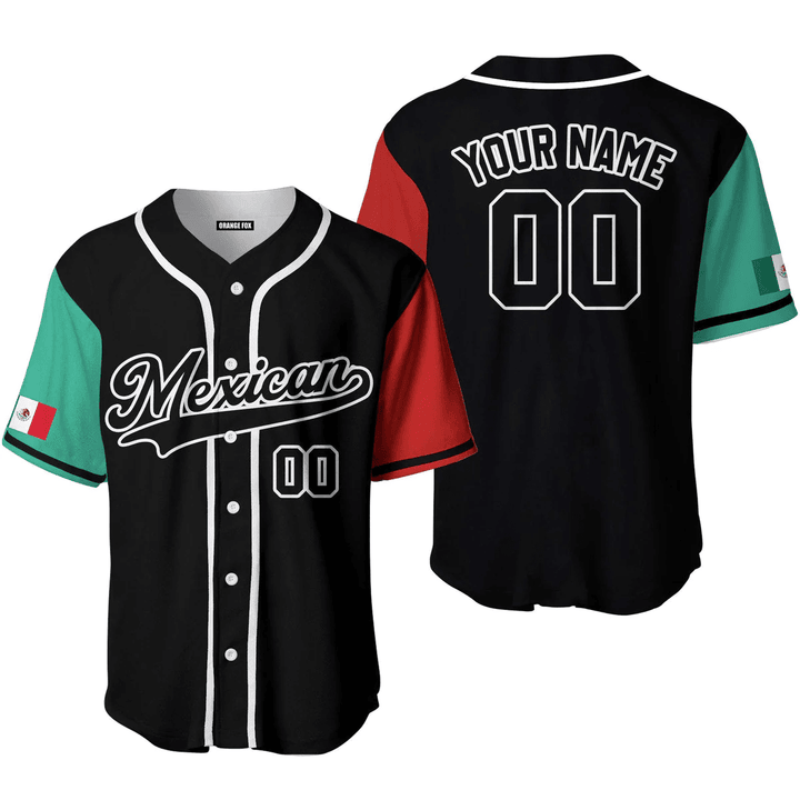 Mexican Flag Black White Custom Name Baseball Jerseys For Men & Women