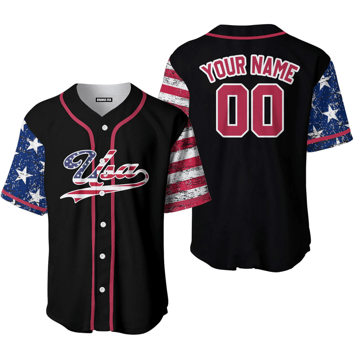 USA Black Red White Custom Name Baseball Jerseys For Men & Women