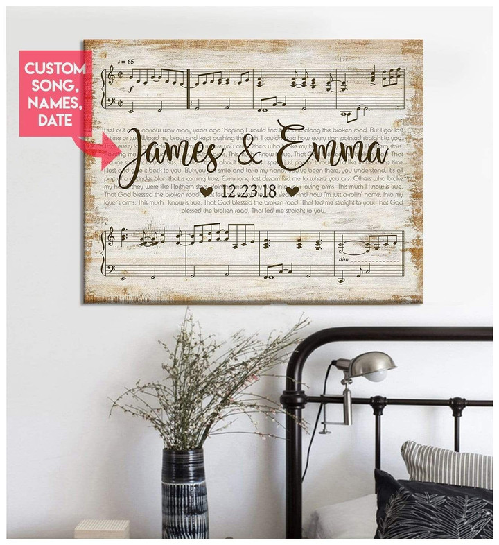 Custom Name Date Matte Canvas Sheet Song Lyrics Gifts For Lovers