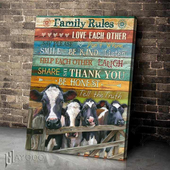 Cow Family Rules Thank You Be Honest Tell The Truth Matte Canvas