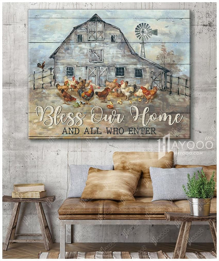 Chicken Bless Our Home And All Who Enter Matte Canvas