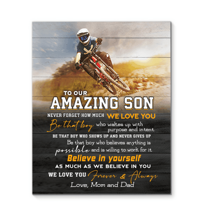 To Our Amazing Son Believe In Yourself Matte Canvas Cyclist Mon And Dad Love You
