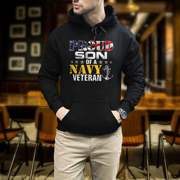 Proud Son Of A Navy Veteran American Flag Military Printed 2D Unisex Hoodie