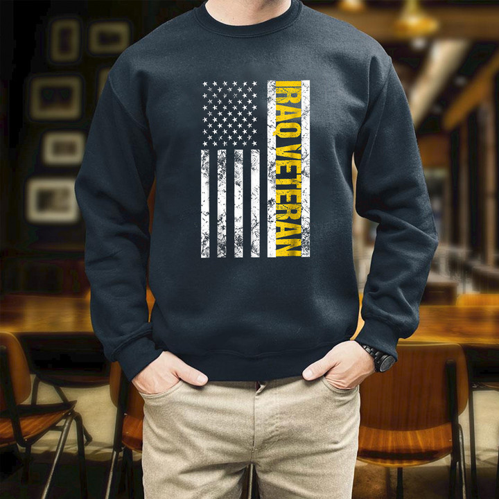 American Flag Iraq Veteran Proud Veteran Vintage Printed 2D Unisex Sweatshirt