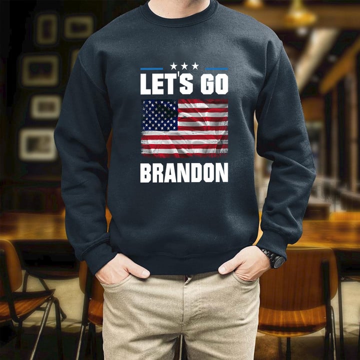 Biden Let's Go Brandon American Flag Printed 2D Unisex Sweatshirt