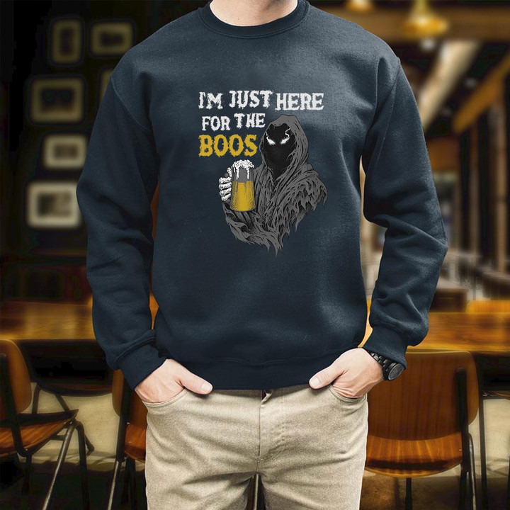 Beer I'm Just Here For The Boos Printed 2D Unisex Sweatshirt