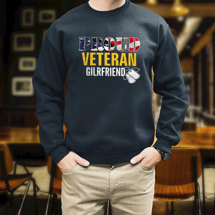 Proud Veteran Girlfriend With American Flag Military Printed 2D Unisex Sweatshirt