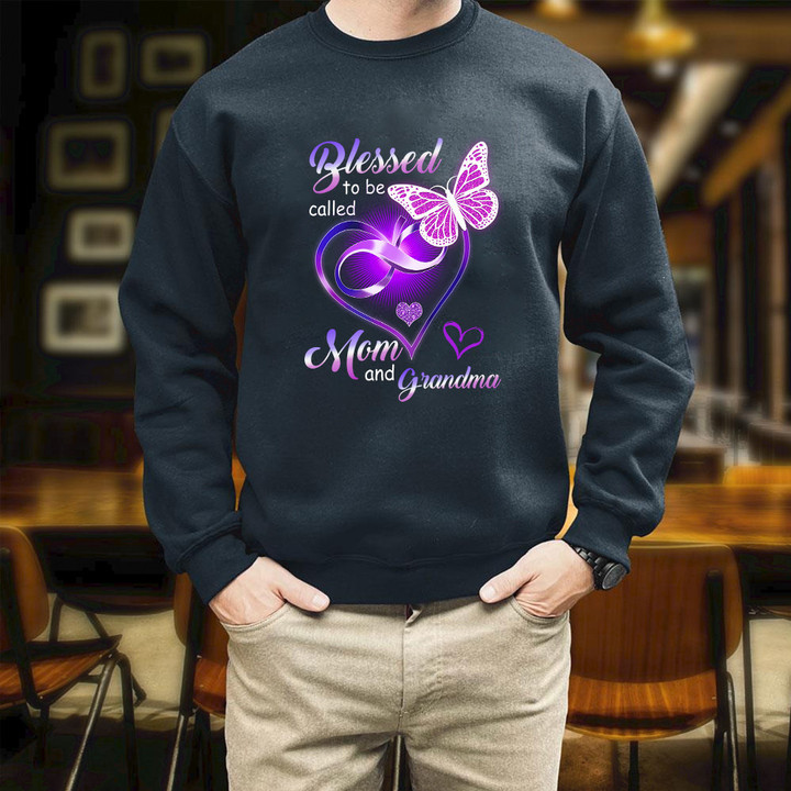 Mother's Day Gift Blessed To Be Called Mom And Grandma Purple Infinity Heart And Butterfly Printed 2D Unisex Sweatshirt